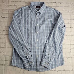 UNTUCKit Felton Men's Medium Blue Plaid Wrinkle Free Button Down Shirt